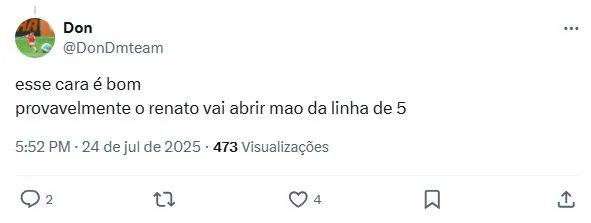 Comentário de torcedor do Internacional no X, antigo Twitter. Foto: Reprodução