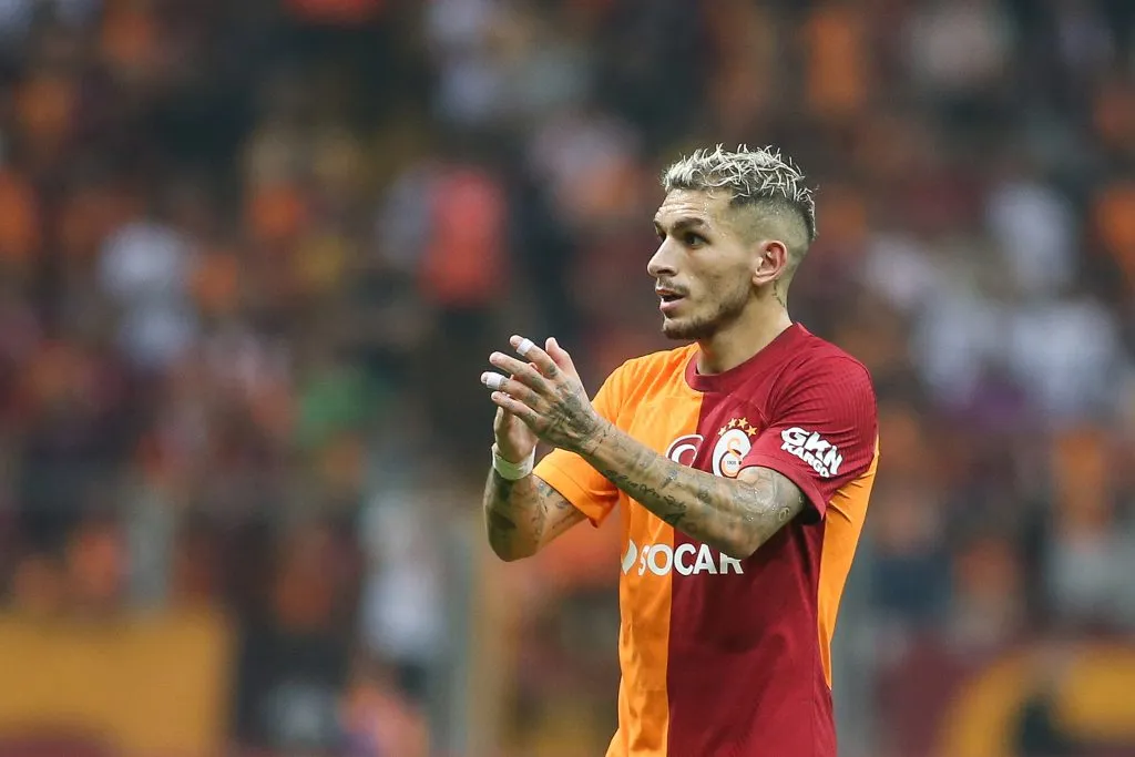 ISTANBUL, TURKEY – AUGUST 15: Lucas Torreira of Galatasaray reacts during the UEFA Champions League third qualifying round second leg match between Galatasaray and Olimpija Ljubljana at Ali Sami Yen Arena on August 15, 2023 in Istanbul, Turkey. (Photo by Ahmad Mora/Getty Images)