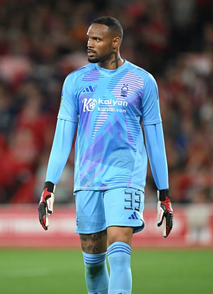 NOTTINGHAM, ENGLAND – AUGUST 28: Carlos Miguel of Notts Forest in action during the Carabao Cup Second Round match between Nottingham Forest and Newcastle United at City Ground on August 28, 2024 in Nottingham, England. (Photo by Michael Regan/Getty Images)