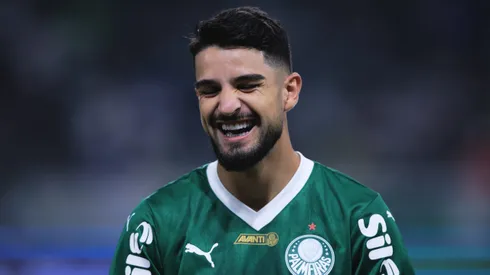 Flaco Lopez jogador do Palmeiras durante partida contra o Bahia no estadio Arena Allianz Parque pelo campeonato Brasileiro A 2025. Foto: Ettore Chiereguini/AGIF