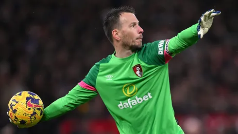 MANCHESTER, ENGLAND – DECEMBER 09: Bournemouth goalkeeper Neto throws the ball out during the Premier League match between Manchester United and AFC Bournemouth at Old Trafford on December 09, 2023 in Manchester, England. (Photo by Stu Forster/Getty Images)