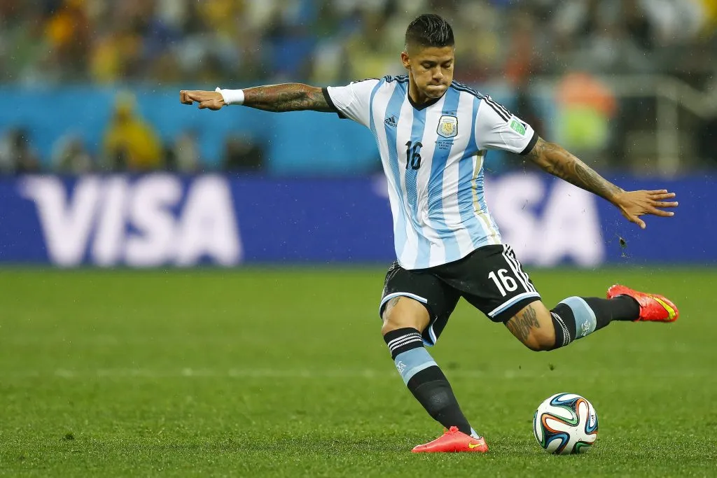 BRASIL – SAO PAULO – SP – 09/07/2014 – COPA 2014, HOLANDA X ARGENTINA – ATENCAO EDITORES! FOTOS EMBARGADAS PARA VEÍCULOS DE FORA DO BRASIL – Marcos Rojo da Argentina durante partida contra a Holanda na Arena Sao Paulo (Itaquerao), durante partida valida pela Copa do Mundo 2014. Foto: Piervi Fonseca/AGIF