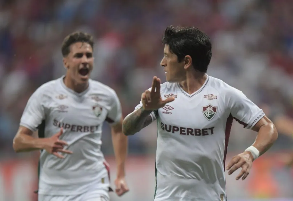 Cano comemorando gol do Fluminense diante do Bahia pelo Brasileirão 2025. Foto: Jhony Pinho/AGIF