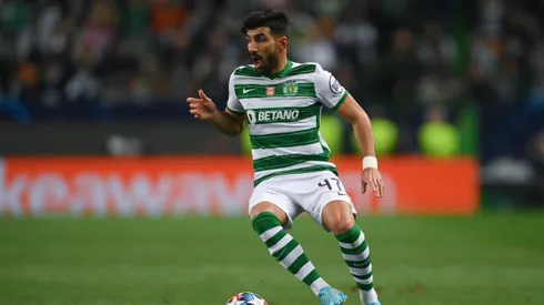 Ricardo Esgaio of Sporting CP in action during the UEFA Champions League Round Of Sixteen Leg One match between Sporting CP and Manchester City at Estadio Jose Alvalade on February 15, 2022 in Lisbon, Portugal.