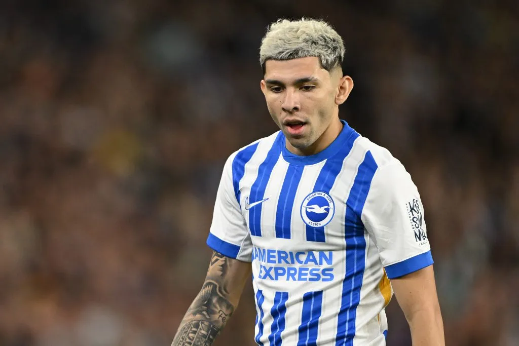 BRIGHTON, ENGLAND – AUGUST 27: Julio Enciso of Brighton looks on during the Carabao Cup Second Round match between Brighton & Hove Albion and Crawley Town at Amex Stadium on August 27, 2024 in Brighton, England. (Photo by Mike Hewitt/Getty Images)