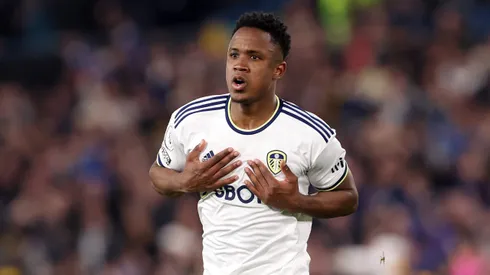Luis Sinisterra of Leeds United celebrates after scoring the team's second goal during the Premier League match between Leeds United and Nottingham Forest at Elland Road on April 04, 2023 in Leeds, England.