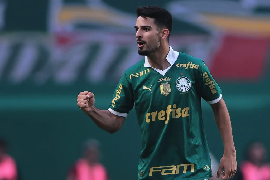 SP – SAO PAULO – 18/08/2024 – BRASILEIRO A 2024, PALMEIRAS X SAO PAULO – Flaco Lopez jogador do Palmeiras comemora seu gol durante partida contra o Sao Paulo no estadio Arena Allianz Parque pelo campeonato Brasileiro A 2024. Foto: Ettore Chiereguini/AGIF