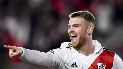 Lucas Beltran of River Plate celebrates after scoring the team's first goal during the match between River Plate and Racing as part of Liga Profesional 2023 at Estadio Mas Monumental Antonio Vespucio Liberti on July 28, 2023 in Buenos Aires, Argentina.