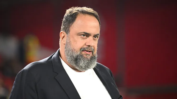 NOTTINGHAM, ENGLAND - JANUARY 14: Evangelos Marinakis, Greek Businessman and owner of Nottingham Forest, looks on prior to the Premier League match between Nottingham Forest FC and Liverpool FC at City Ground on January 14, 2025 in Nottingham, England. (Photo by Michael Regan/Getty Images)