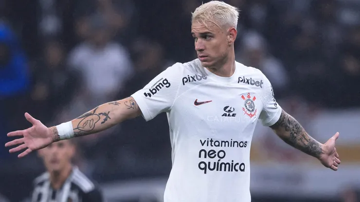 Roger Guedes jogador do Corinthians durante partida contra o Atletico-MG no estadio Arena Corinthians pelo campeonato Copa do Brasil 2023. Foto: Ettore Chiereguini/AGIF