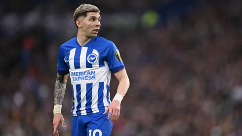 Julio Enciso of Brighton looks o during the Premier League match between Brighton & Hove Albion and Arsenal FC at American Express Community Stadium on April 06, 2024 in Brighton, England. (Photo by Mike Hewitt/Getty Images)