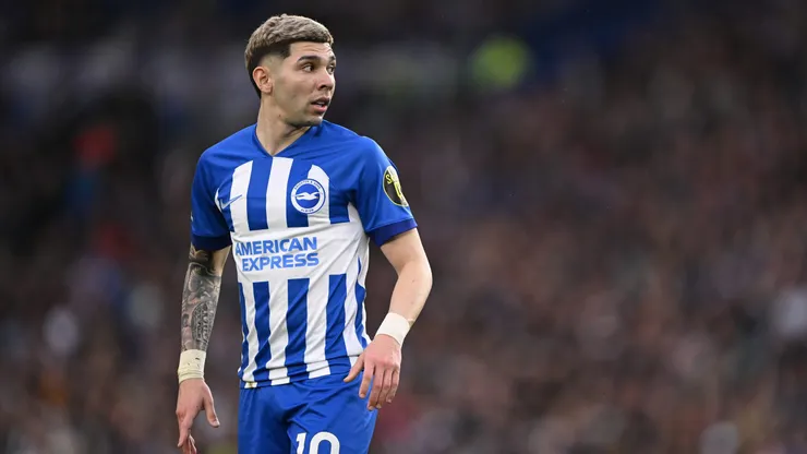 Julio Enciso of Brighton looks o during the Premier League match between Brighton & Hove Albion and Arsenal FC at American Express Community Stadium on April 06, 2024 in Brighton, England. (Photo by Mike Hewitt/Getty Images)