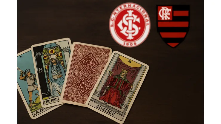 Cartas de tarô usadas em previsão sobre Internacional x Flamengo na Libertadores — Foto: Reprodução/IA