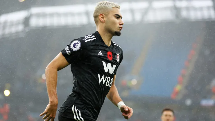 Andreas Pereira of Fulham celebrates after scoring their team's first goal during the Premier League match between Manchester City and Fulham FC at Etihad Stadium on November 05, 2022 in Manchester, England.