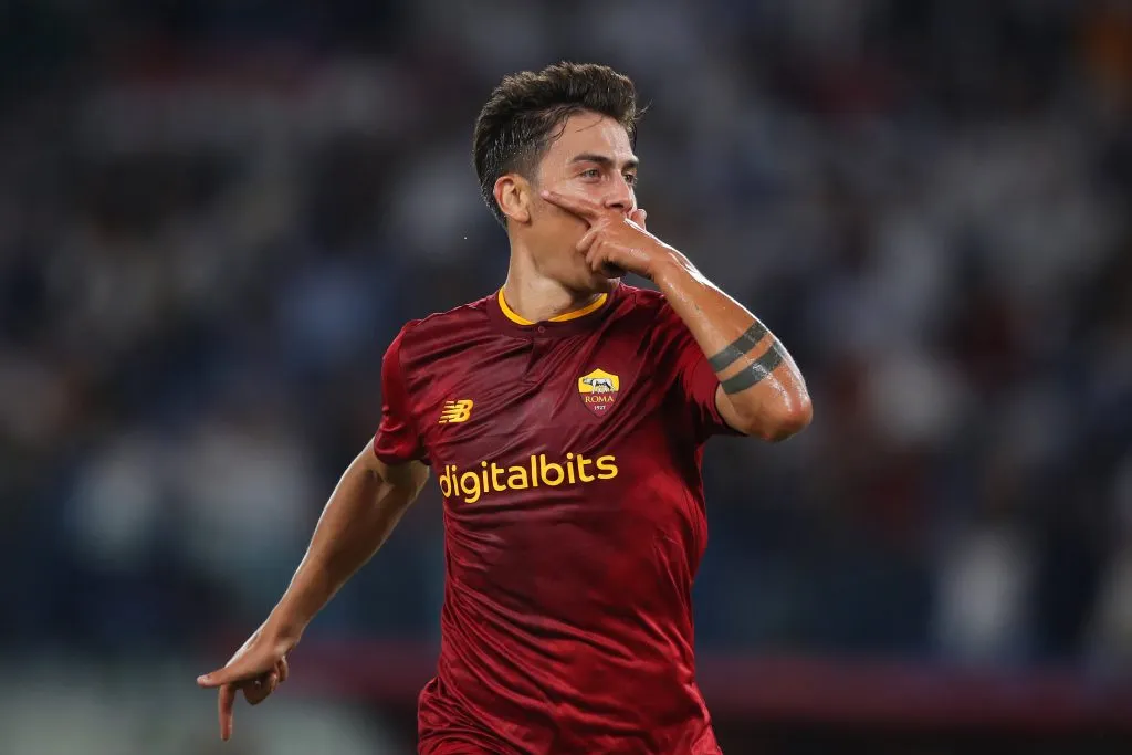 ROME, ITALY – AUGUST 30: Paulo Dybala of AC Monza celebrates after scoring their team’s first goal during the Serie A match between AS Roma and AC Monza at Stadio Olimpico on August 30, 2022 in Rome, Italy. (Photo by Paolo Bruno/Getty Images)