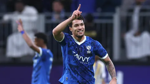 RIYADH, SAUDI ARABIA – DECEMBER 03: Marcos Leonardo of Al-Hilal SFC celebrates scoring his team's first goal during the AFC Champions League Elite match between Al-Hilal and Al-Gharafa at Kingdom Arena on December 03, 2024 in Riyadh, Saudi Arabia. (Photo by Abdullah Ahmed/Getty Images)