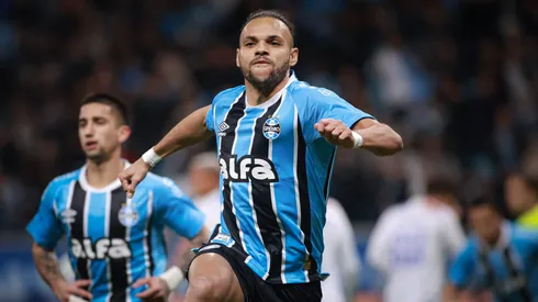 RS – PORTO ALEGRE – 29/07/2025 – BRASILEIRO A 2025, GREMIO X FORTALEZA – Martin Braithwaite jogador do Gremio comemora seu gol durante partida contra o Fortaleza no estadio Arena do Gremio pelo campeonato Brasileiro A 2025. Foto: Maxi Franzoi/AGIF