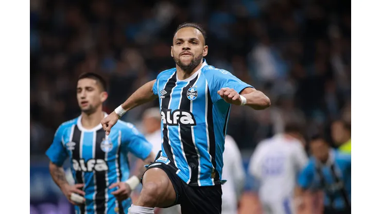 RS - PORTO ALEGRE - 29/07/2025 - BRASILEIRO A 2025, GREMIO X FORTALEZA - Martin Braithwaite jogador do Gremio comemora seu gol durante partida contra o Fortaleza no estadio Arena do Gremio pelo campeonato Brasileiro A 2025. Foto: Maxi Franzoi/AGIF