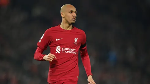 LIVERPOOL, ENGLAND – FEBRUARY 13: Fabinho of Liverpool looks on during the Premier League match between Liverpool FC and Everton FC at Anfield on February 13, 2023 in Liverpool, England. (Photo by Michael Regan/Getty Images)