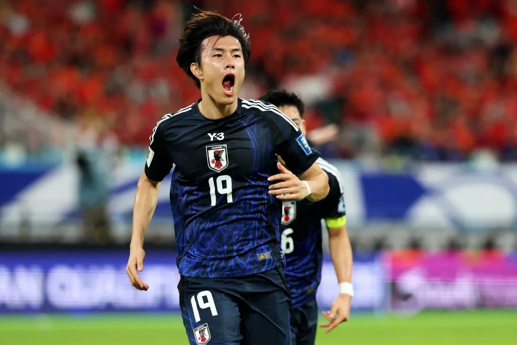 XIAMEN, CHINA – NOVEMBER 19: Koki Ogawa of Japan celebrates after scoring the team’s first goal against China in the first half during the FIFA World Cup Asian 3rd Qualifier Group C match on November 19, 2024 in Xiamen, China.  (Photo by Lintao Zhang/Getty Images)