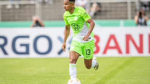 BERLIN, GERMANY – AUGUST 13: Rogerio Oliveira da Silva in action of VfL Wolfsburg in action during the DFB cup first round match between TuS Makkabi Berlin and VfL Wolfsburg at Mommsenstadion on August 13, 2023 in Berlin, Germany. (Photo by Luciano Lima/Getty Images)