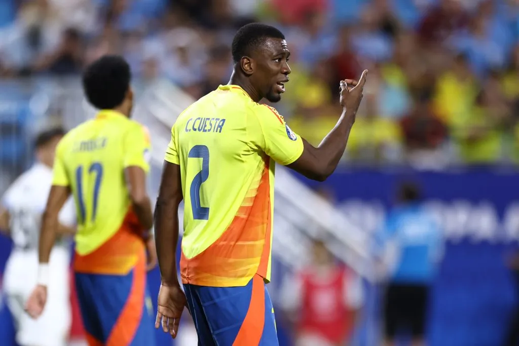 CHARLOTTE, NORTH CAROLINA – JULY 10: Carlos Cuesta of Colombia gestures during the CONMEBOL Copa America 2024 semifinal match between Uruguay and Colombia at Bank of America Stadium on July 10, 2024 in Charlotte, North Carolina. (Photo by Tim Nwachukwu/Getty Images)