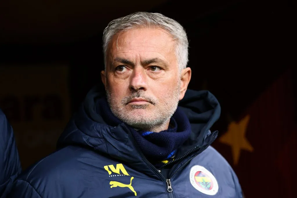 ISTANBUL, TURKEY – FEBRUARY 23: Head coach Jose Mourinho of Fenerbahce looks on during the Turkish Super League match between Galatasaray and Fenerbahce at Rams Park Stadium on February 23, 2025 in Istanbul, Turkey. (Photo by Ahmad Mora/Getty Images)