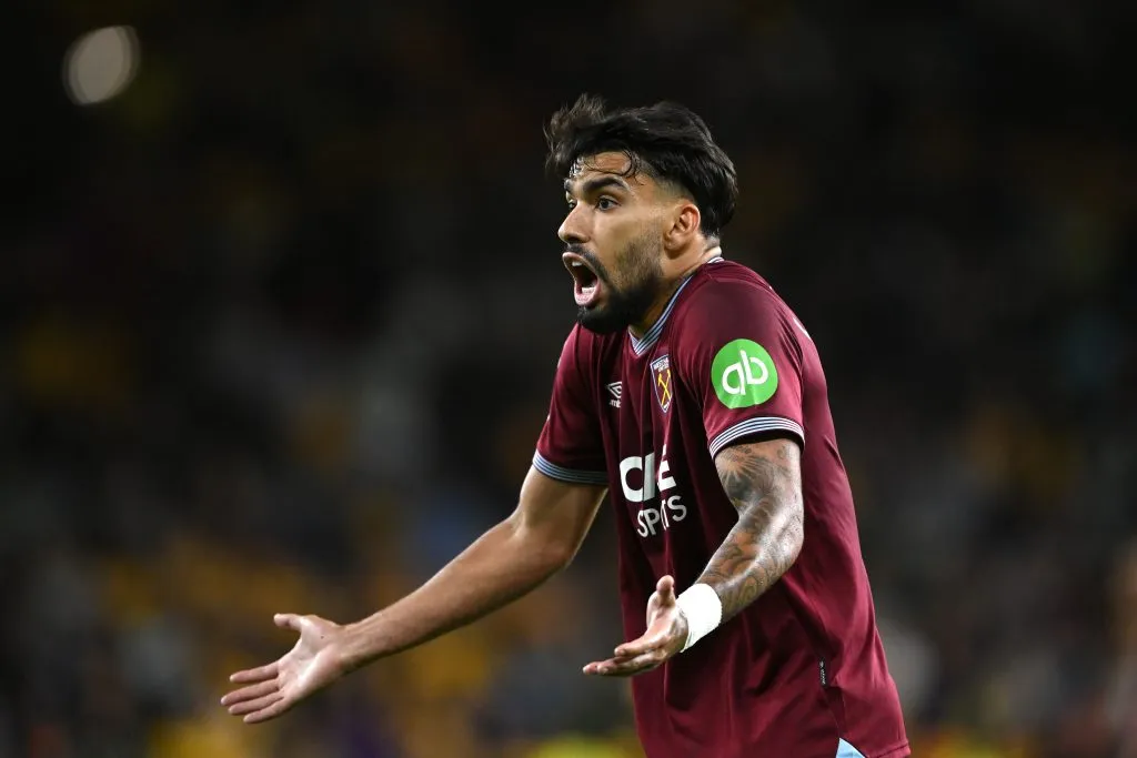 WOLVERHAMPTON, ENGLAND – AUGUST 26:  Lucas Paqueta of West Ham United reacts during the Carabao Cup Second Round match between Wolverhampton Wanderers and West Ham United at Molineux on August 26, 2025 in Wolverhampton, England. (Photo by Shaun Botterill/Getty Images)