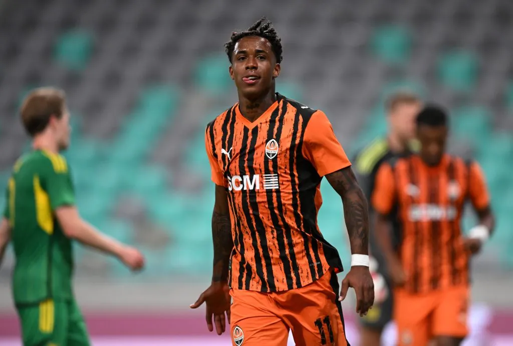 LJUBLJANA, SLOVENIA – JULY 10: Kevin of Shakhtar celebrates scoring his team’s fourth goal during the UEFA Europa League 2025/26 First Qualifying Round First Leg match between Shakhtar and Ilves at Stadion Stozice on July 10, 2025 in Ljubljana, Slovenia.  (Photo by Jurij Kodrun/Getty Images)