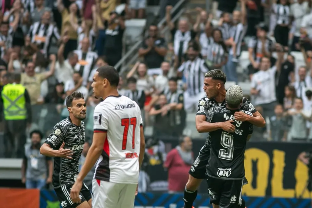 MG – BELO HORIZONTE – 05/10/2024 – BRASILEIRO A 2024, ATLETICO-MG X VITORIA – Fausto Vera jogador do Atletico-MG comemora seu gol durante partida contra o Vitoria no estadio Arena MRV pelo campeonato Brasileiro A 2024. Foto: Fernando Moreno/AGIF
