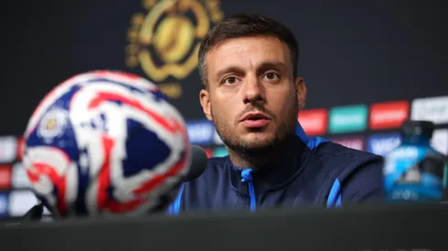 ATLANTA, GEORGIA – JUNE 18: Martin Anselmi, Head Coach of FC Porto, speaks to journalists during the Mixed Zone/Press Conference ahead of their FIFA Club World Cup 2025 Group A match between Inter Miami CF and FC Porto at Mercedes-Benz Stadium on June 18, 2025 in Atlanta, Georgia. (Photo by Alex Grimm/Getty Images)