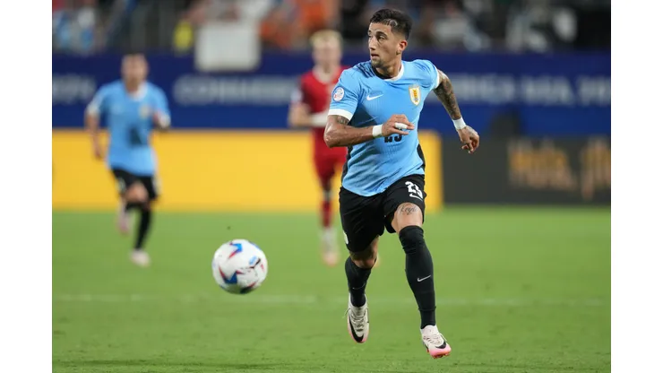 CHARLOTTE, NORTH CAROLINA - JULY 13: Cristian Olivera of Uruguay controls the ball during the CONMEBOL Copa America 2024 third place match between Uruguay and Canada at Bank of America Stadium on July 13, 2024 in Charlotte, North Carolina. (Photo by Grant Halverson/Getty Images)