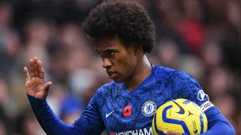Willian of Chelsea in action during the Premier League match between Chelsea FC and Crystal Palace at Stamford Bridge on November 09, 2019 in London, United Kingdom.