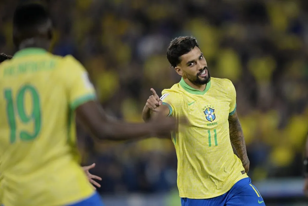 Lucas Paqueta jogador do Brasil comemora seu gol durante partida contra o Chile no estadio Maracana pelo campeonato Eliminatorias Copa Do Mundo 2026. Foto: Alexandre Loureiro/AGIF