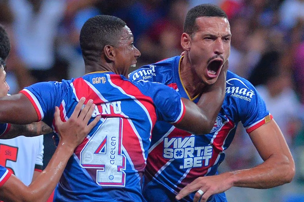Gabriel Xavier, jogador do Bahia comemora seu gol durante partida contra o Vitória – Foto: Walmir Cirne/AGIF