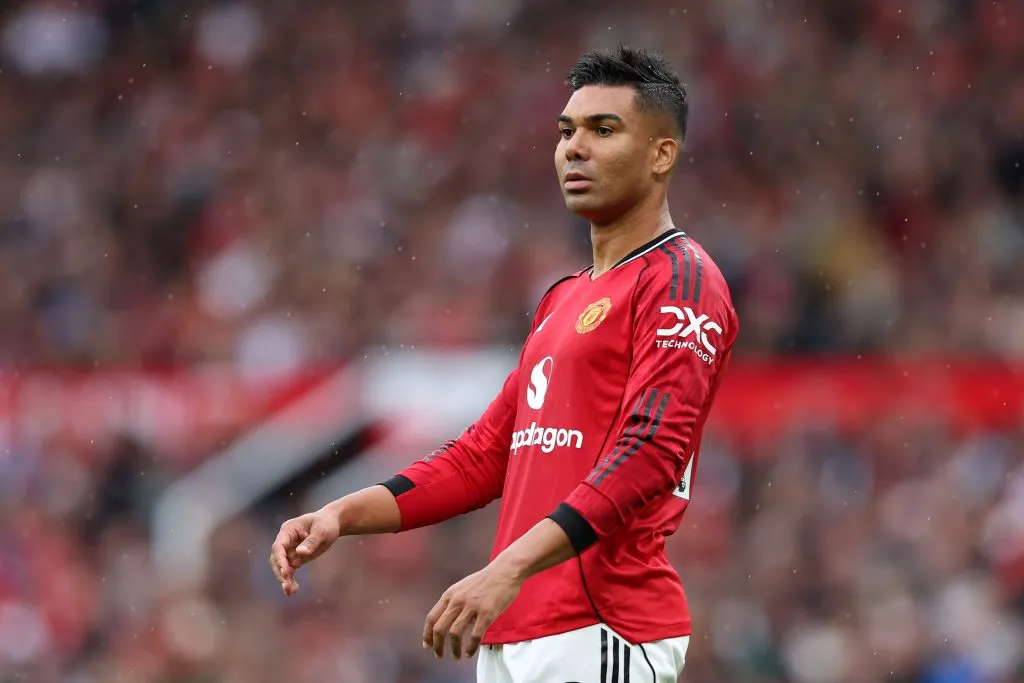 MANCHESTER, ENGLAND – AUGUST 30: Casemiro of Manchester United looks on during the Premier League match between Manchester United and Burnley at Old Trafford on August 30, 2025 in Manchester, England. (Photo by Matt McNulty/Getty Images)