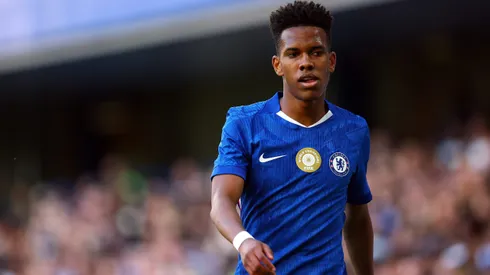 Estevao of Chelsea looks on during the pre-season friendly match between Chelsea and Bayer Leverkusen at Stamford Bridge on August 08, 2025 in London, England.