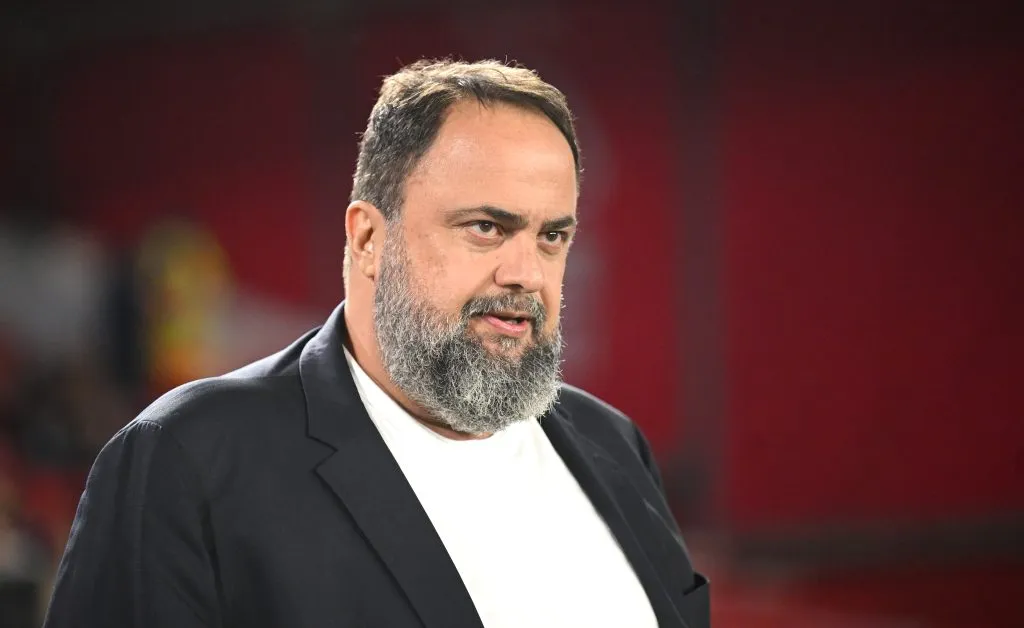 NOTTINGHAM, ENGLAND – JANUARY 14: Evangelos Marinakis, Greek Businessman and owner of Nottingham Forest, looks on prior to the Premier League match between Nottingham Forest FC and Liverpool FC at City Ground on January 14, 2025 in Nottingham, England. (Photo by Michael Regan/Getty Images)