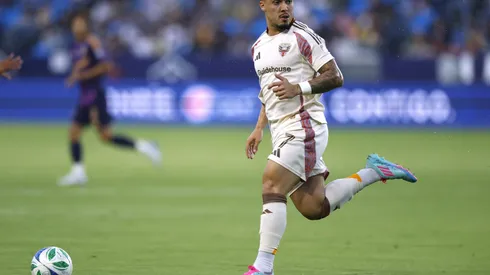 CARSON, CALIFORNIA - JULY 12: João Peglow #7 of D.C. United chases a pass during a 2-1 Los Angeles Galaxy win over D.C. United at Dignity Health Sports Park on July 12, 2025 in Carson, California. (Photo by Harry How/Getty Images)