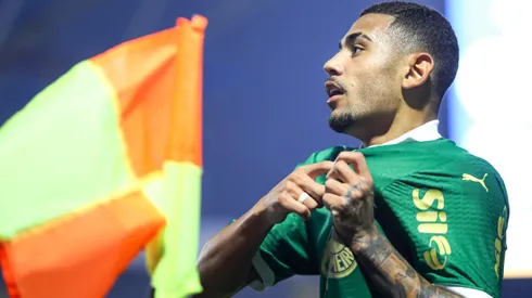 Riquelme jogador do Palmeiras comemora seu gol durante partida contra o Sport no estadio Arena Barueri pelo campeonato Copa Sao Paulo 2025.
