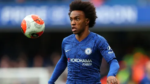 Willian of Chelsea during the Premier League match between Chelsea FC and Tottenham Hotspur at Stamford Bridge on February 22, 2020 in London, United Kingdom.