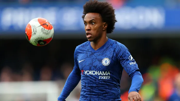 Willian of Chelsea during the Premier League match between Chelsea FC and Tottenham Hotspur at Stamford Bridge on February 22, 2020 in London, United Kingdom.