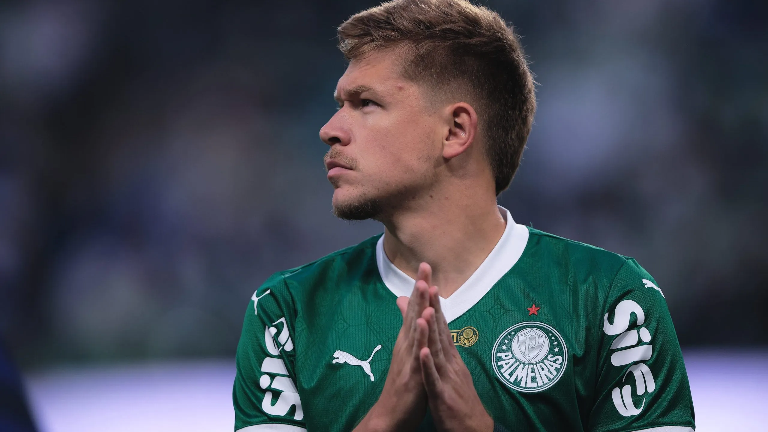 SP – SAO PAULO – 20/07/2025 – BRASILEIRO A 2025, PALMEIRAS X ATLETICO-MG – Bruno Fuchs jogador do Palmeiras durante partida contra o Atletico-MG no estadio Arena Allianz Parque pelo campeonato Brasileiro A 2025. Foto: Ettore Chiereguini/AGIF