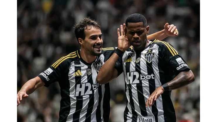 MG - BELO HORIZONTE - 11/05/2025 - BRASILEIRO A 2025, ATLETICO-MG X FLUMINENSE -Junios Santos jogador do Atletico-MG comemora seu gol durante partida contra o Fluminense no estadio Arena MRV pelo campeonato Brasileiro A 2025. Foto: Fernando Moreno/AGIF