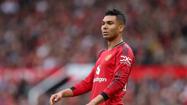 MANCHESTER, ENGLAND - AUGUST 30: Casemiro of Manchester United looks on during the Premier League match between Manchester United and Burnley at Old Trafford on August 30, 2025 in Manchester, England. (Photo by Matt McNulty/Getty Images)