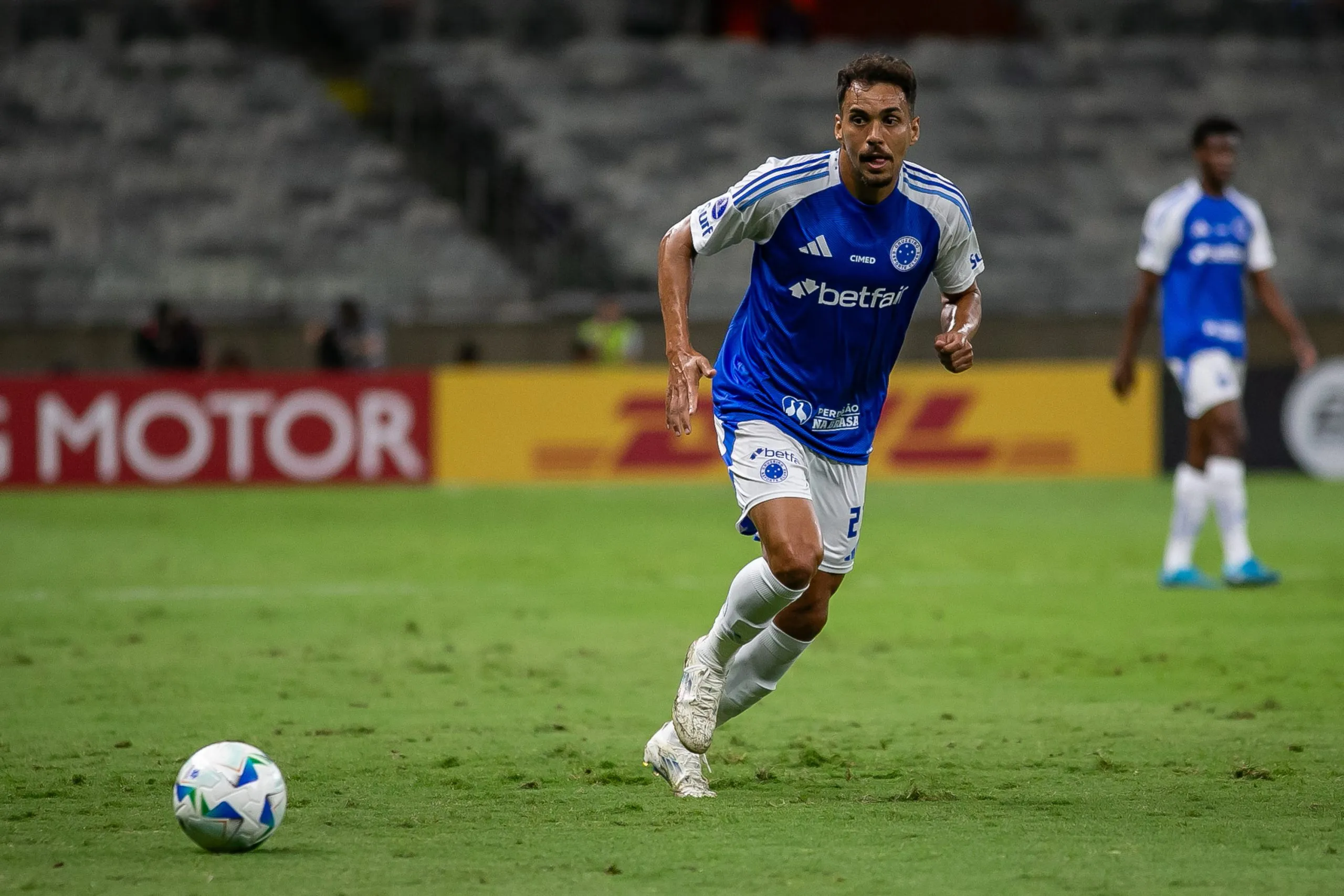 Eduardo durante partida contra o Unión Santa Fé na Sul-americana de 2025. Foto: Fernando Moreno/AGIF