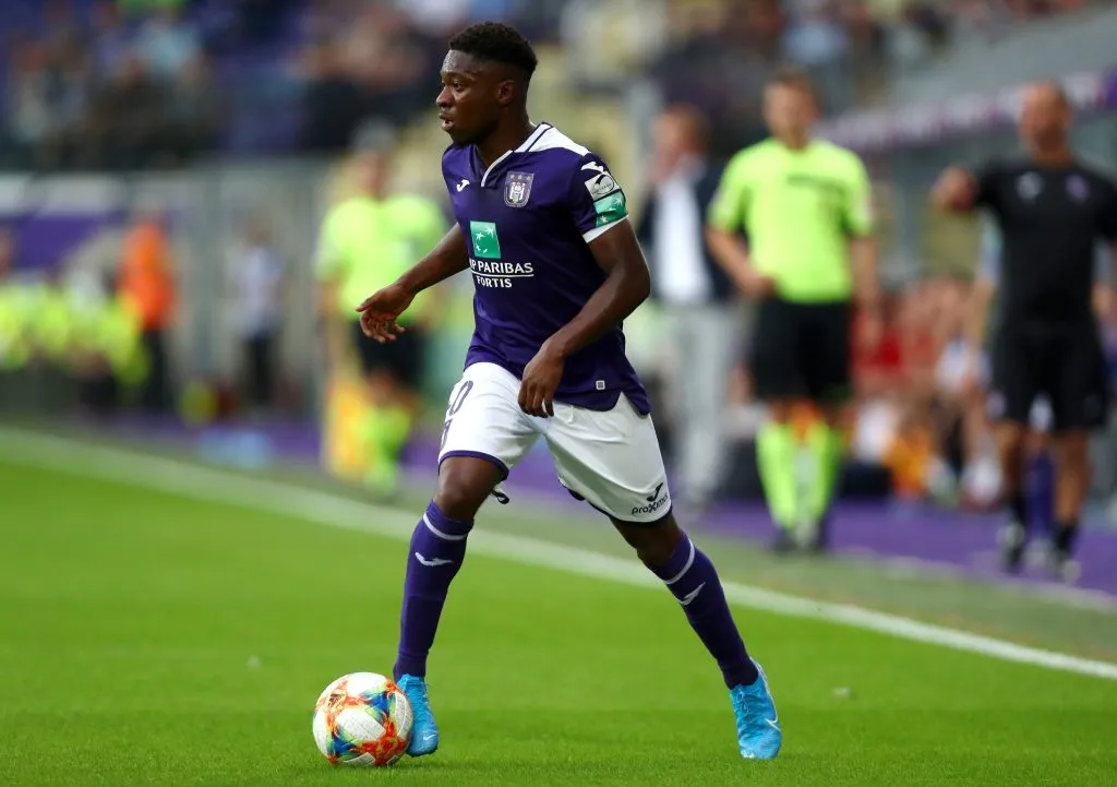 BRUSSELS, BELGIUM – AUGUST 09: Francis Amuzu of Anderlecht in action during the Jupiler Pro League match between RSCA or Royal Sporting Club Anderlecht and KV Mechelen at Constant Vanden Stock Stadium on August 09, 2019 in Brussels, Belgium. (Photo by Dean Mouhtaropoulos/Getty Images)
