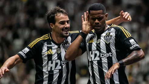 MG – BELO HORIZONTE – 11/05/2025 – BRASILEIRO A 2025, ATLETICO-MG X FLUMINENSE -Junios Santos jogador do Atletico-MG comemora seu gol durante partida contra o Fluminense no estadio Arena MRV pelo campeonato Brasileiro A 2025. Foto: Fernando Moreno/AGIF