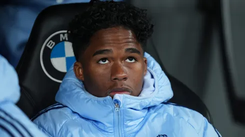 Endrick of Real Madrid looks on prior to the Copa Del Rey match between Real Madrid and Celta de Vigo at Estadio Santiago Bernabeu on January 16, 2025 in Madrid, Spain.
