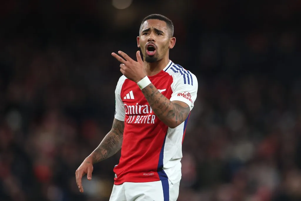 LONDON, ENGLAND – JANUARY 07: Gabriel Jesus of Arsenal during the Carabao Cup Semi Final First Leg match between Arsenal and Newcastle United at Emirates Stadium on January 07, 2025 in London, England. (Photo by Alex Pantling/Getty Images)
